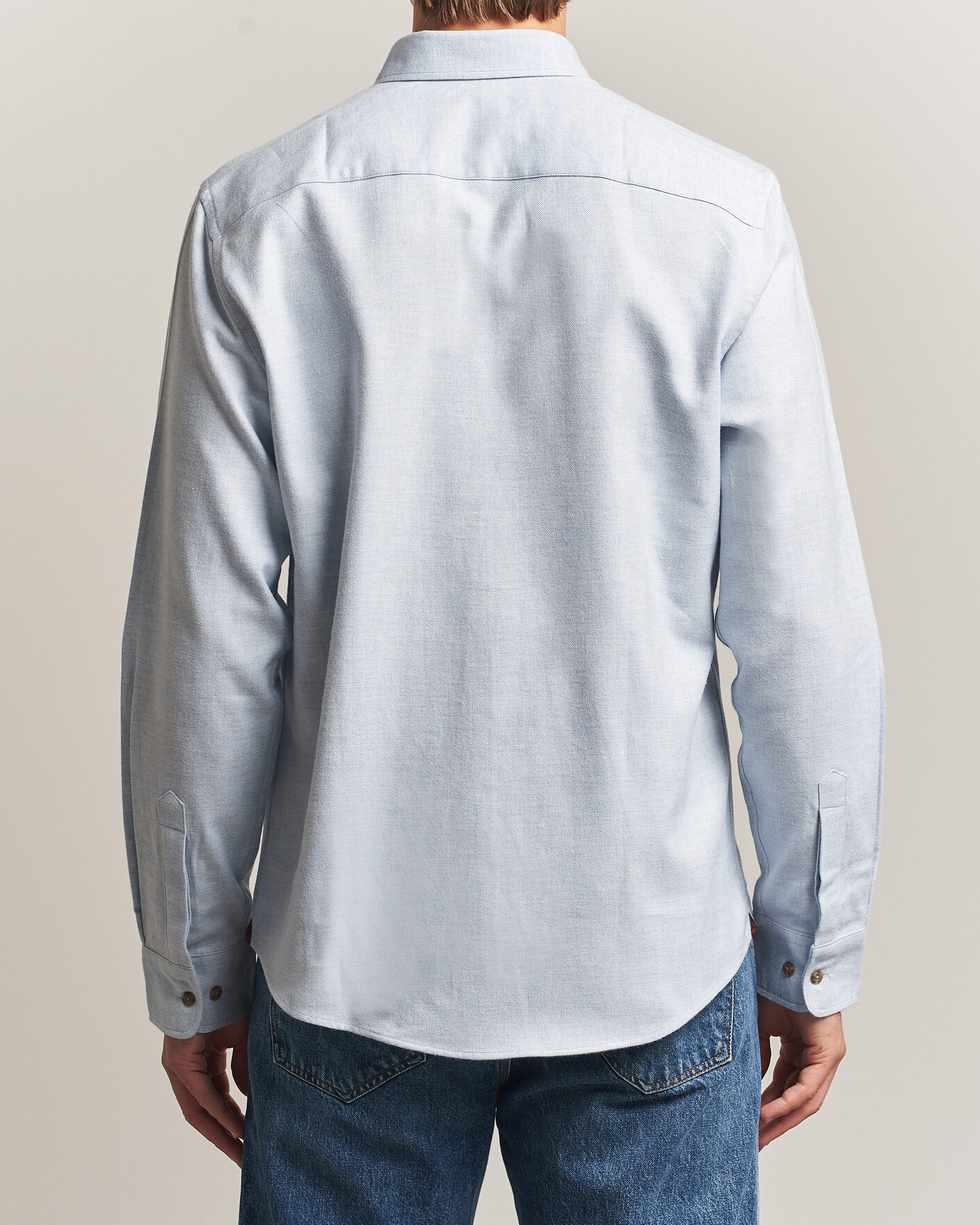 Mies | Kauluspaidat | Morris | Flannel Herringbone Shirt Light Blue