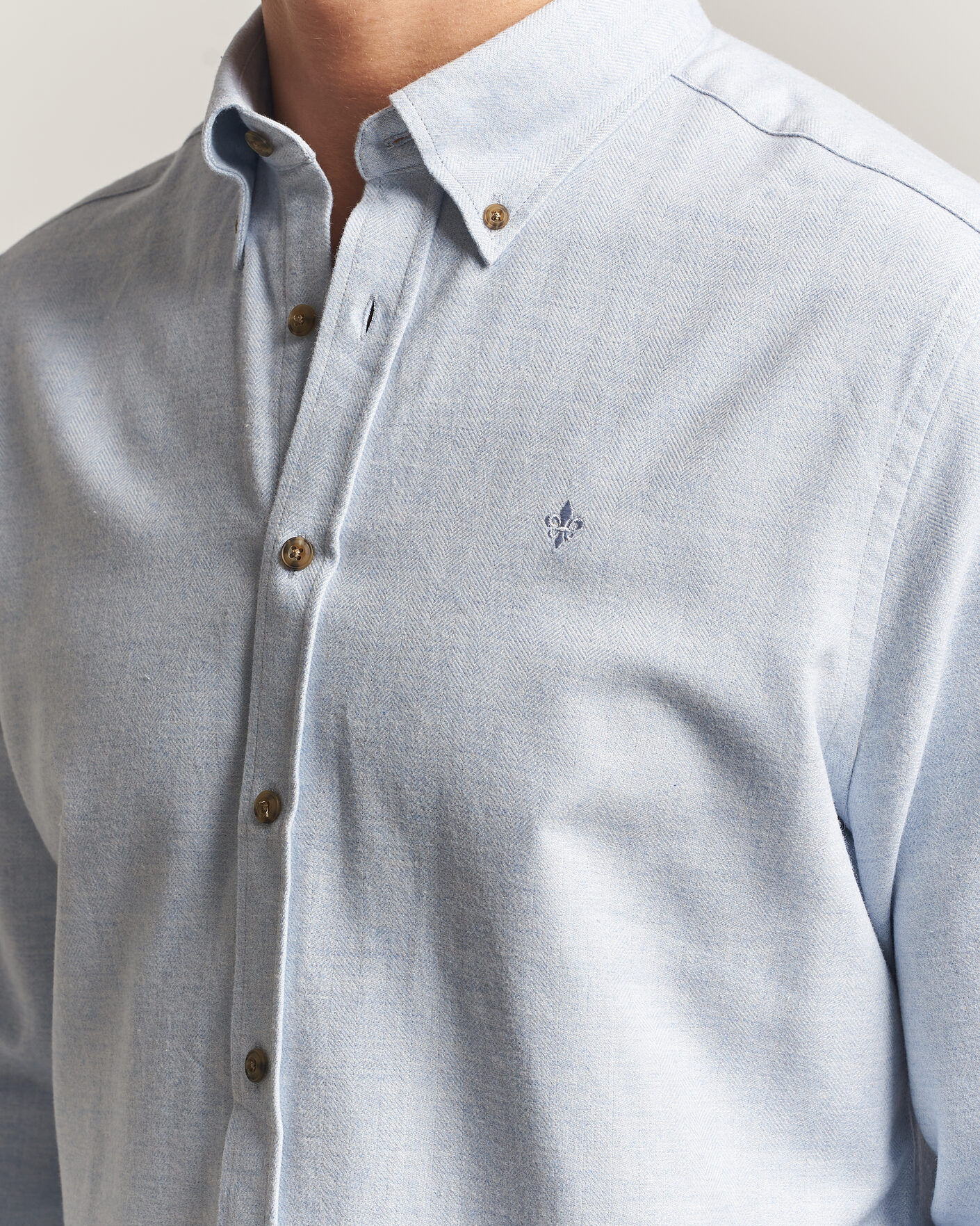 Mies | Kauluspaidat | Morris | Flannel Herringbone Shirt Light Blue