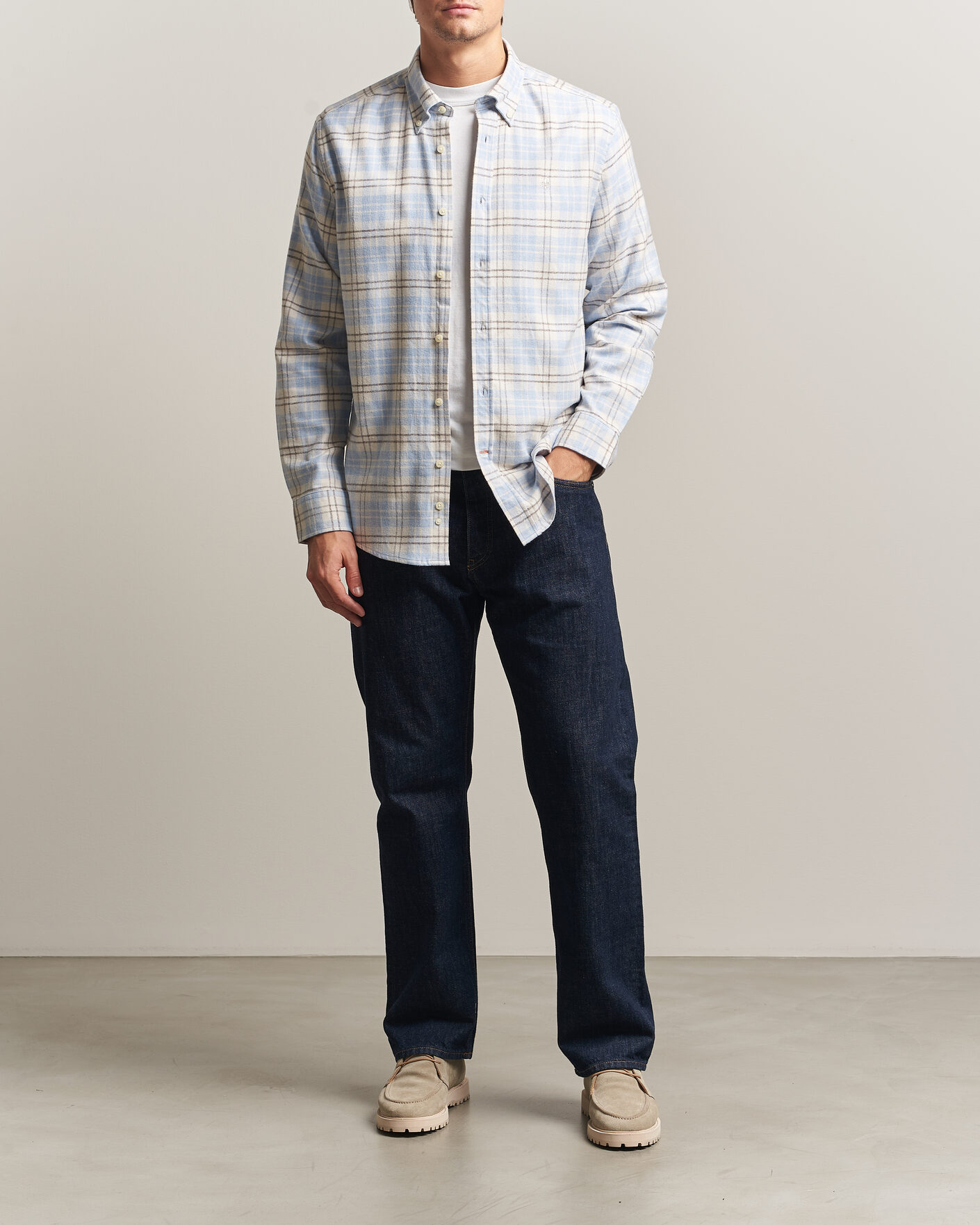 Mies | Kauluspaidat | Morris | Flannel Mouliné Shirt Light Blue