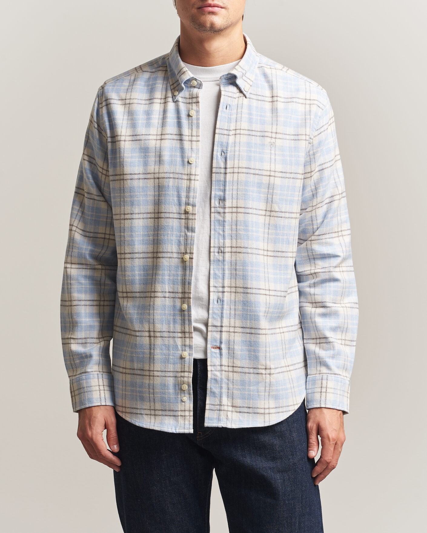 Mies | Kauluspaidat | Morris | Flannel Mouliné Shirt Light Blue