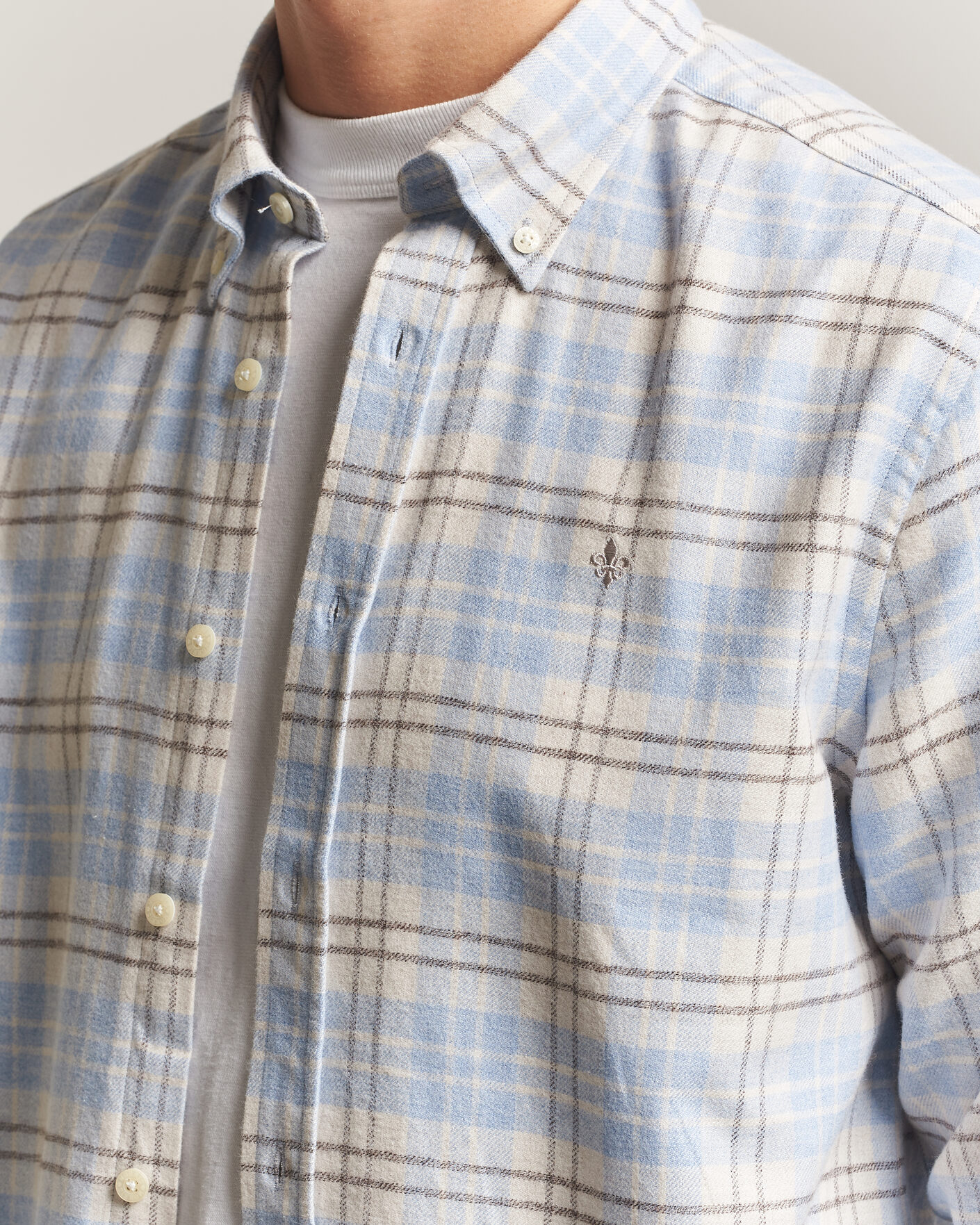 Mies | Kauluspaidat | Morris | Flannel Mouliné Shirt Light Blue