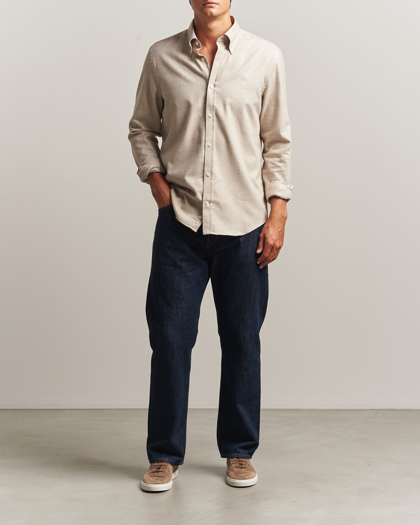 Mies | Kauluspaidat | Morris | Cashmere Twill Shirt Khaki
