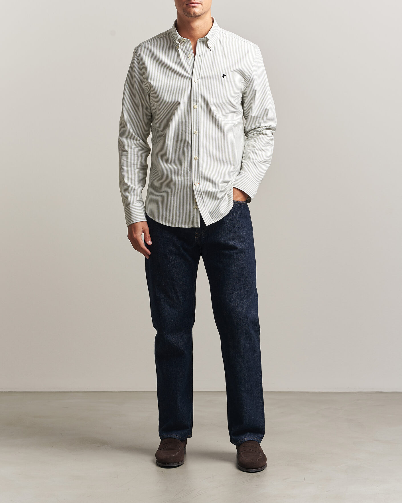 Mies | Kauluspaidat | Morris | Douglas Oxford Stripe Shirt Olive