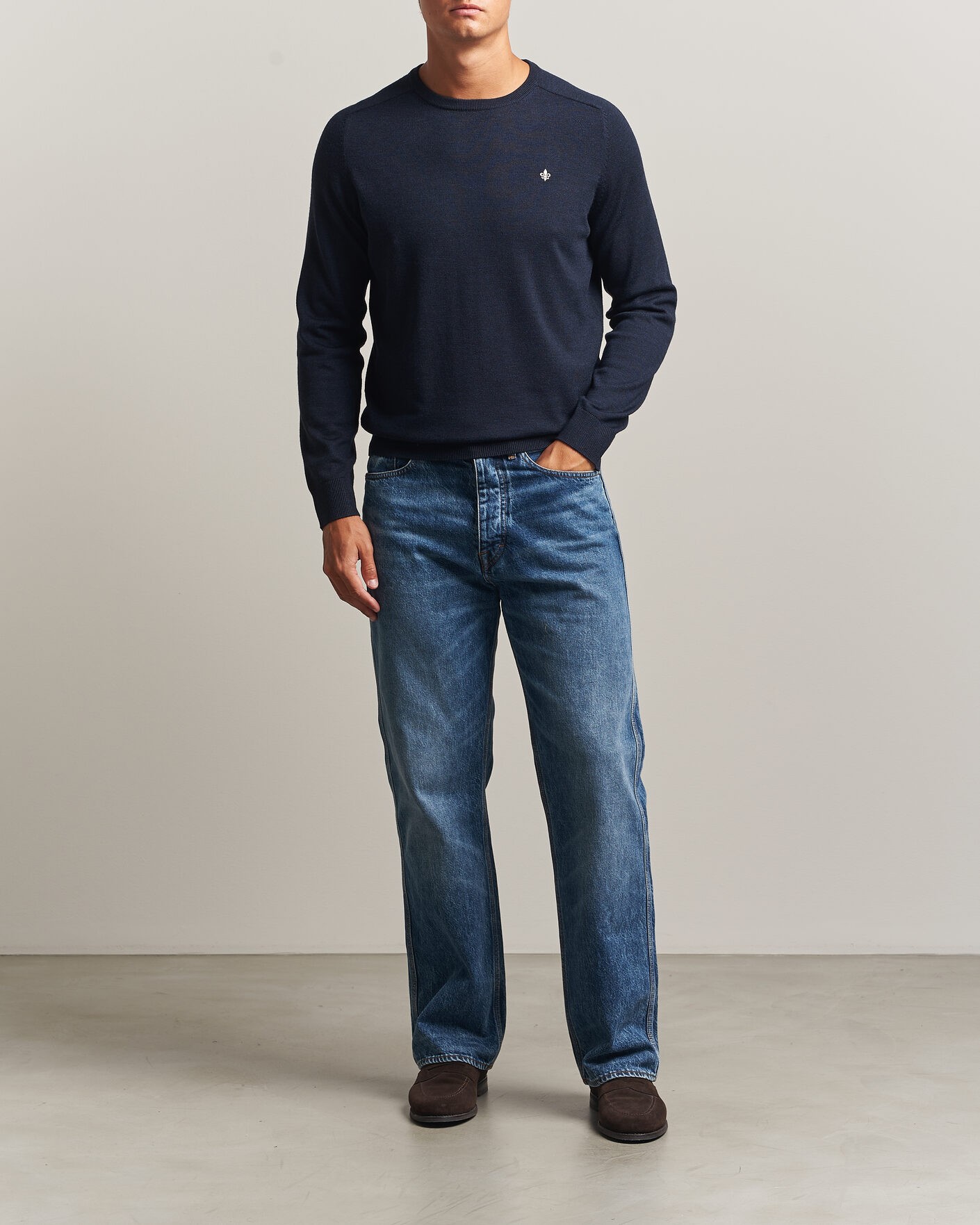 Mies | Puserot | Morris | Merino O-Neck Navy