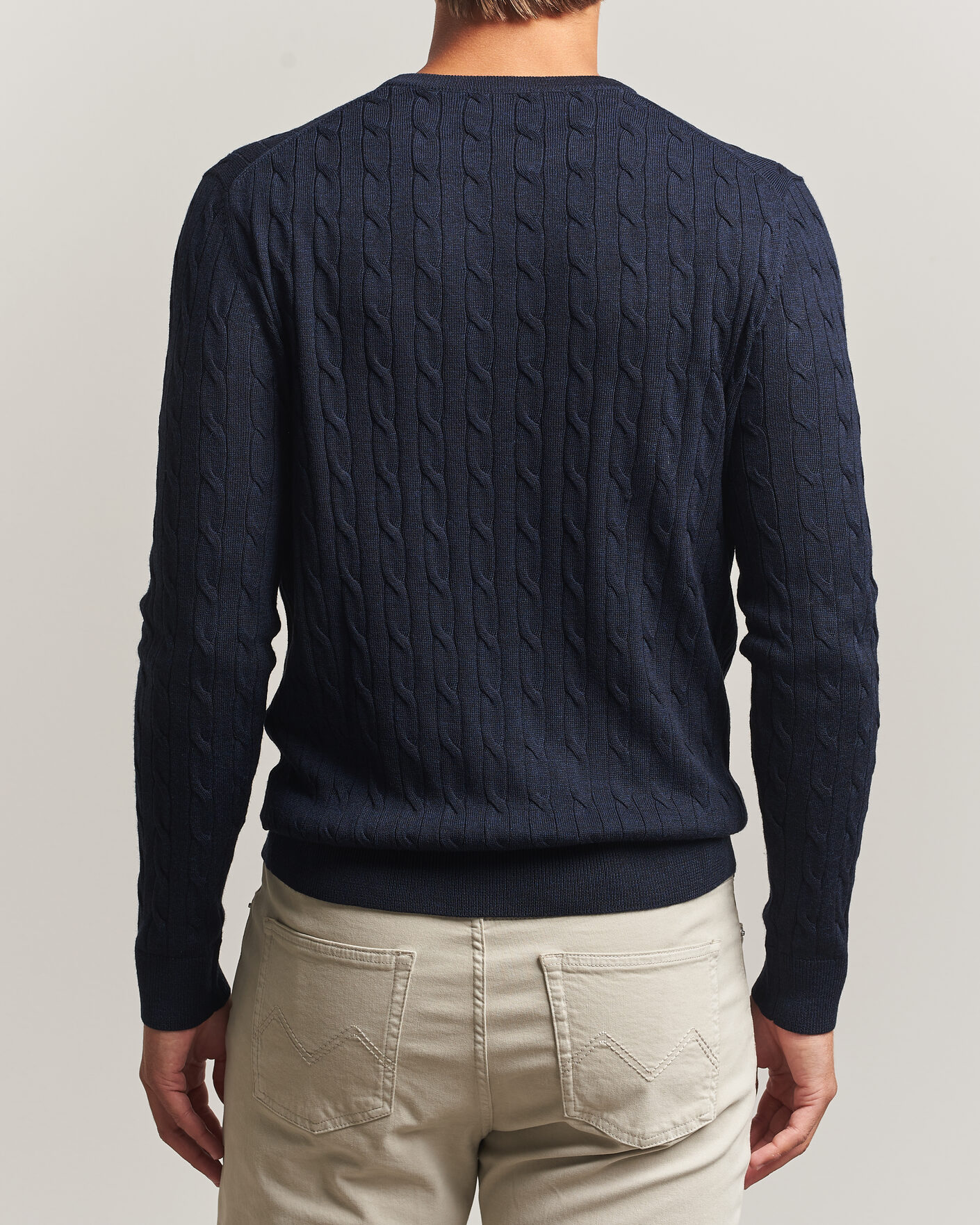 Mies | Puserot | Morris | Merino Cable O-Neck Navy