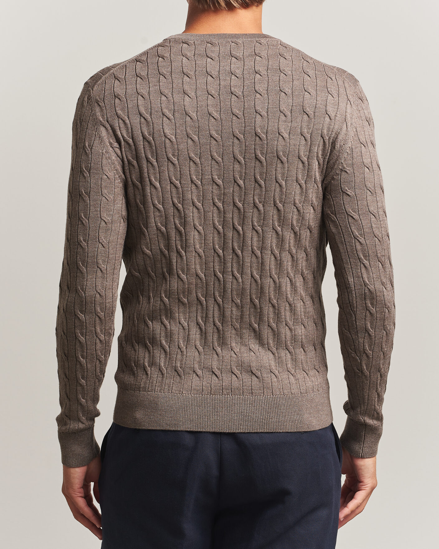 Mies | Puserot | Morris | Merino Cable O-Neck Brown