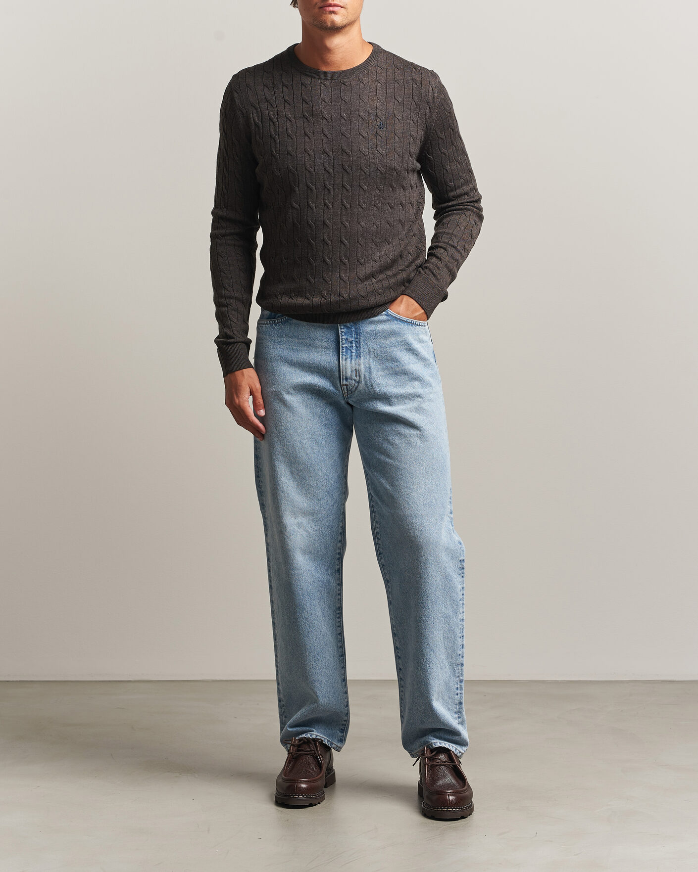 Mies | Puserot | Morris | Merino Cable O-Neck Brown