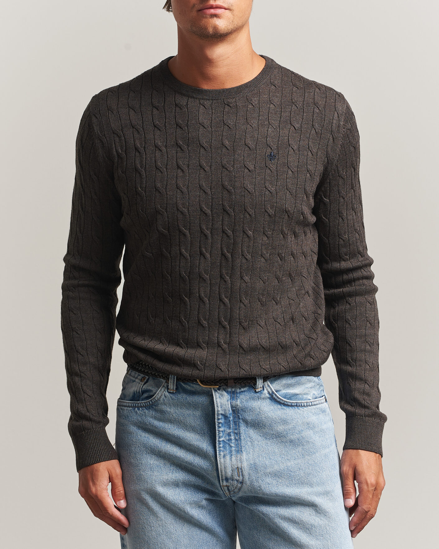 Mies | Puserot | Morris | Merino Cable O-Neck Brown