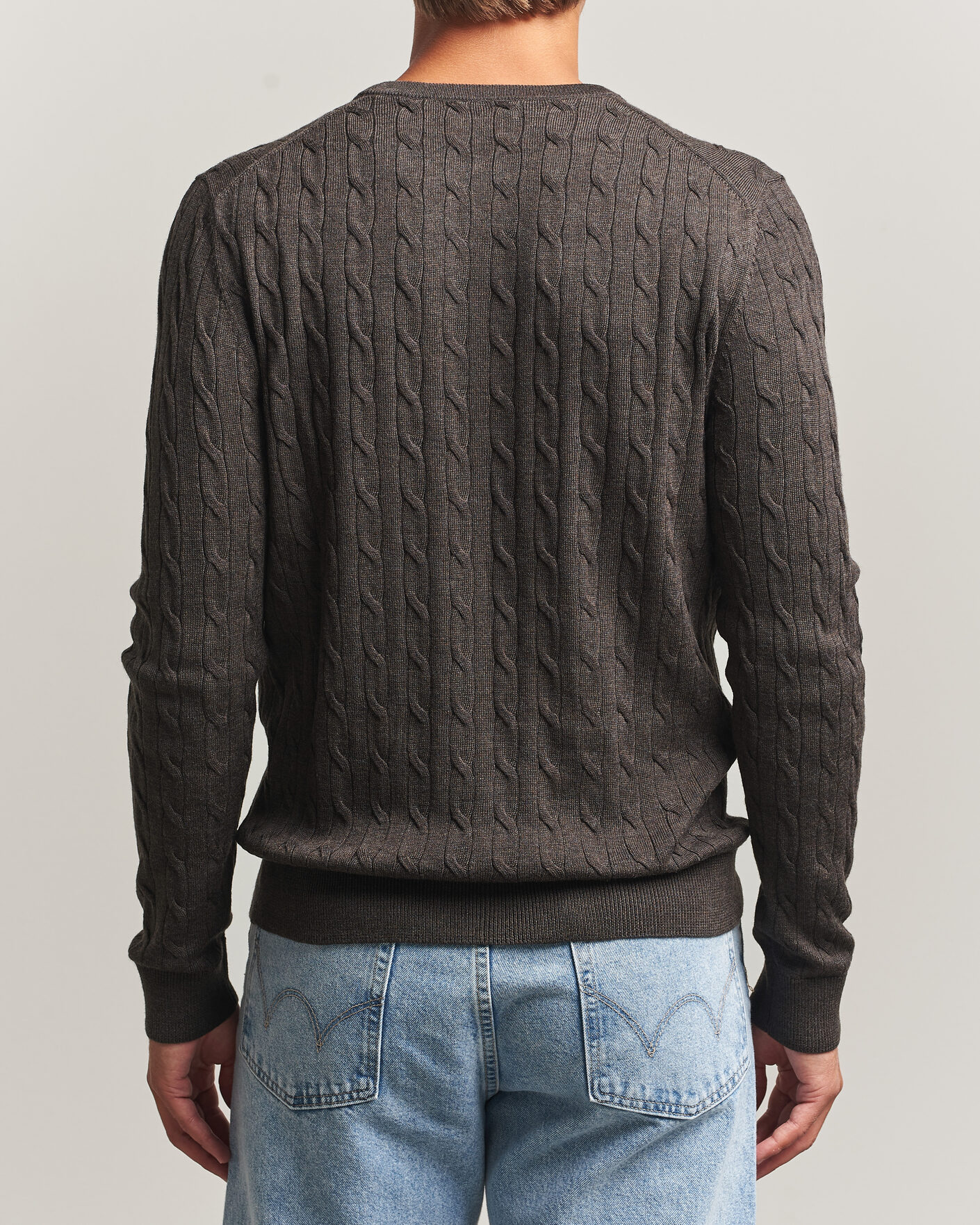 Mies | Puserot | Morris | Merino Cable O-Neck Brown