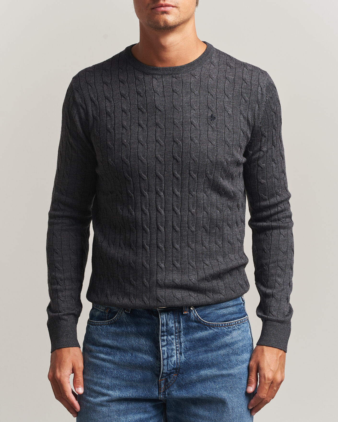 Mies | Puserot | Morris | Merino Cable O-Neck Grey