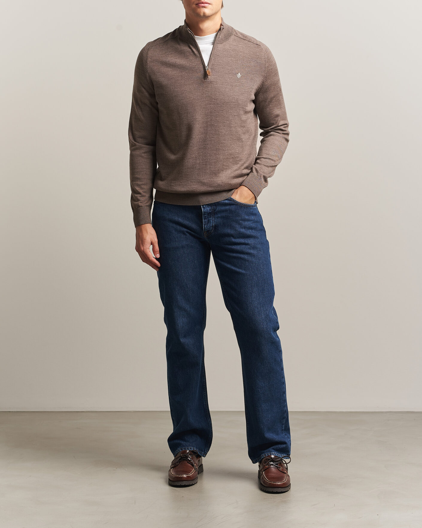 Mies | Puserot | Morris | John Merino Half Zip Brown