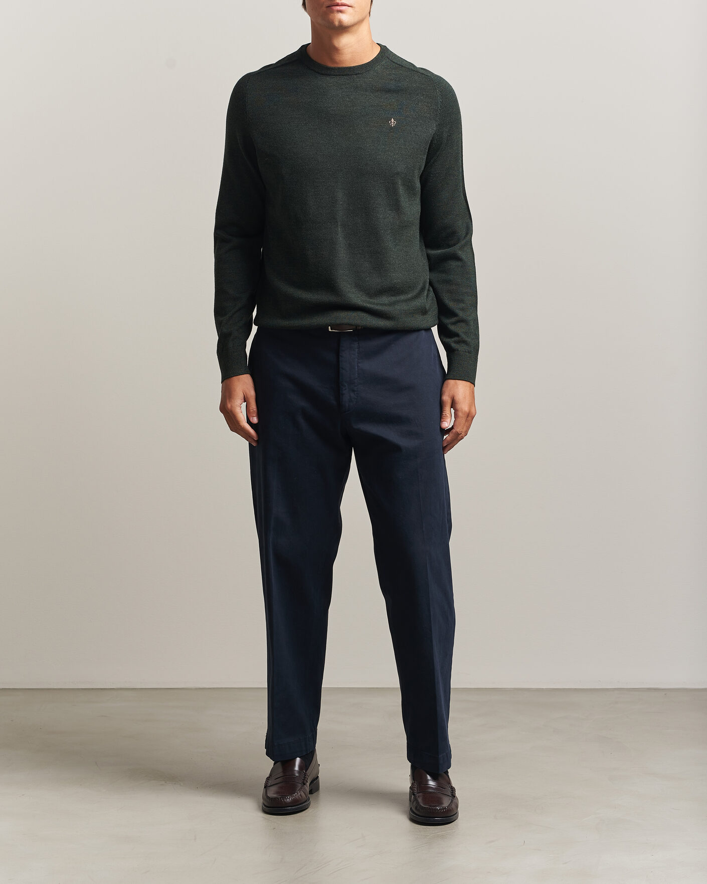 Mies | Puserot | Morris | Merino O-Neck Olive