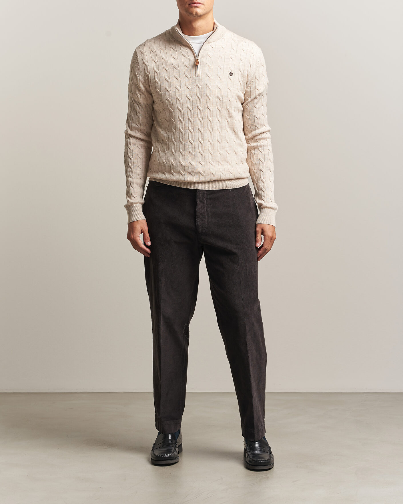 Mies | Puserot | Morris | Merino Cable Half Zip Off White