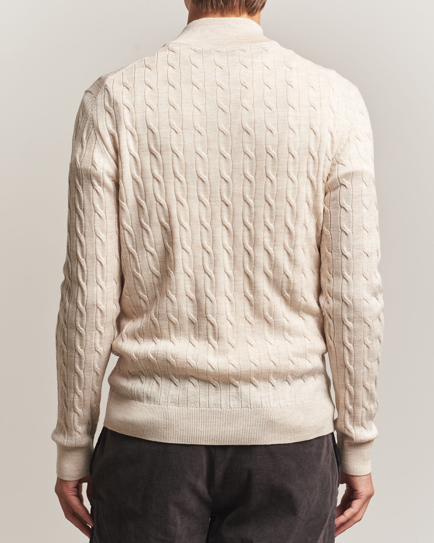 Mies | Puserot | Morris | Merino Cable Half Zip Off White