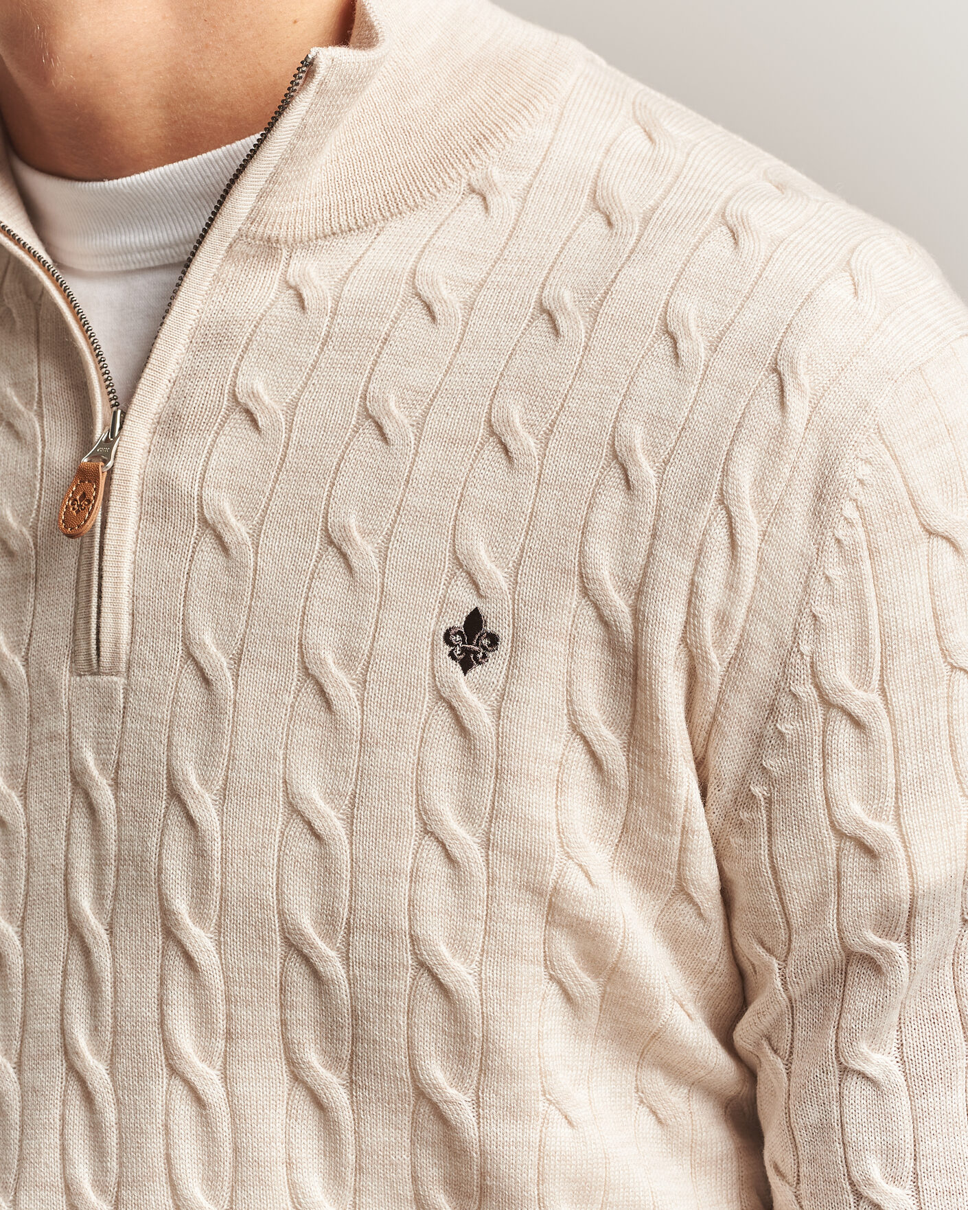 Mies | Puserot | Morris | Merino Cable Half Zip Off White