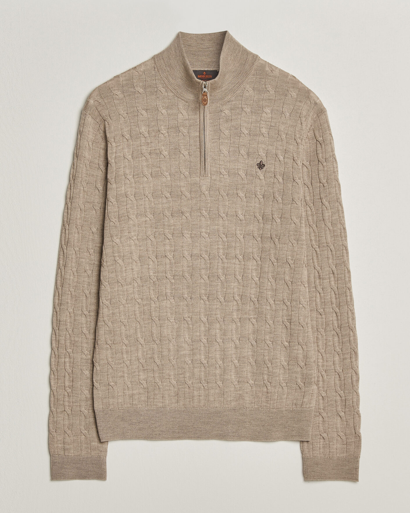 Mies | Puserot | Morris | Merino Cable Half Zip Khaki