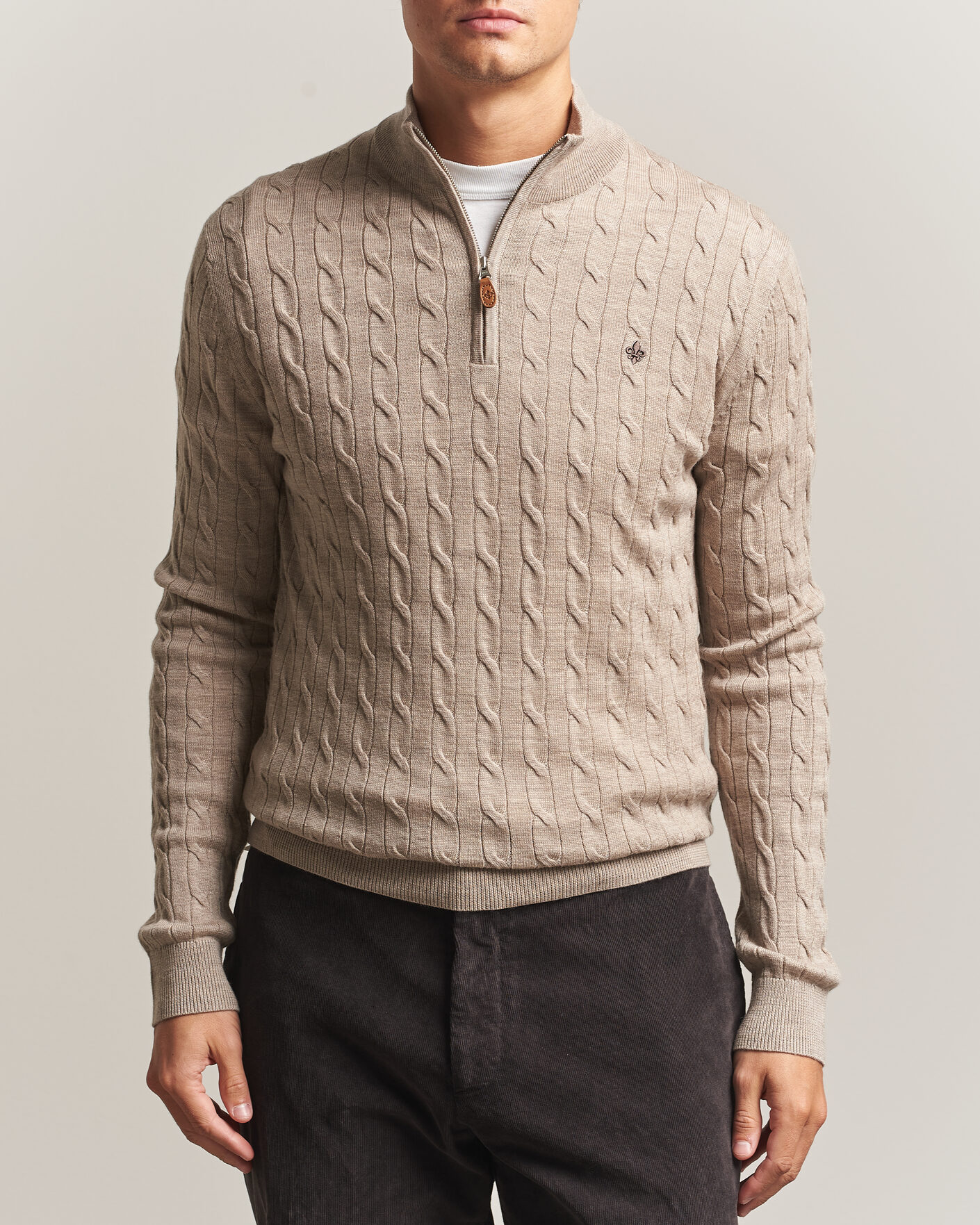 Mies | Puserot | Morris | Merino Cable Half Zip Khaki