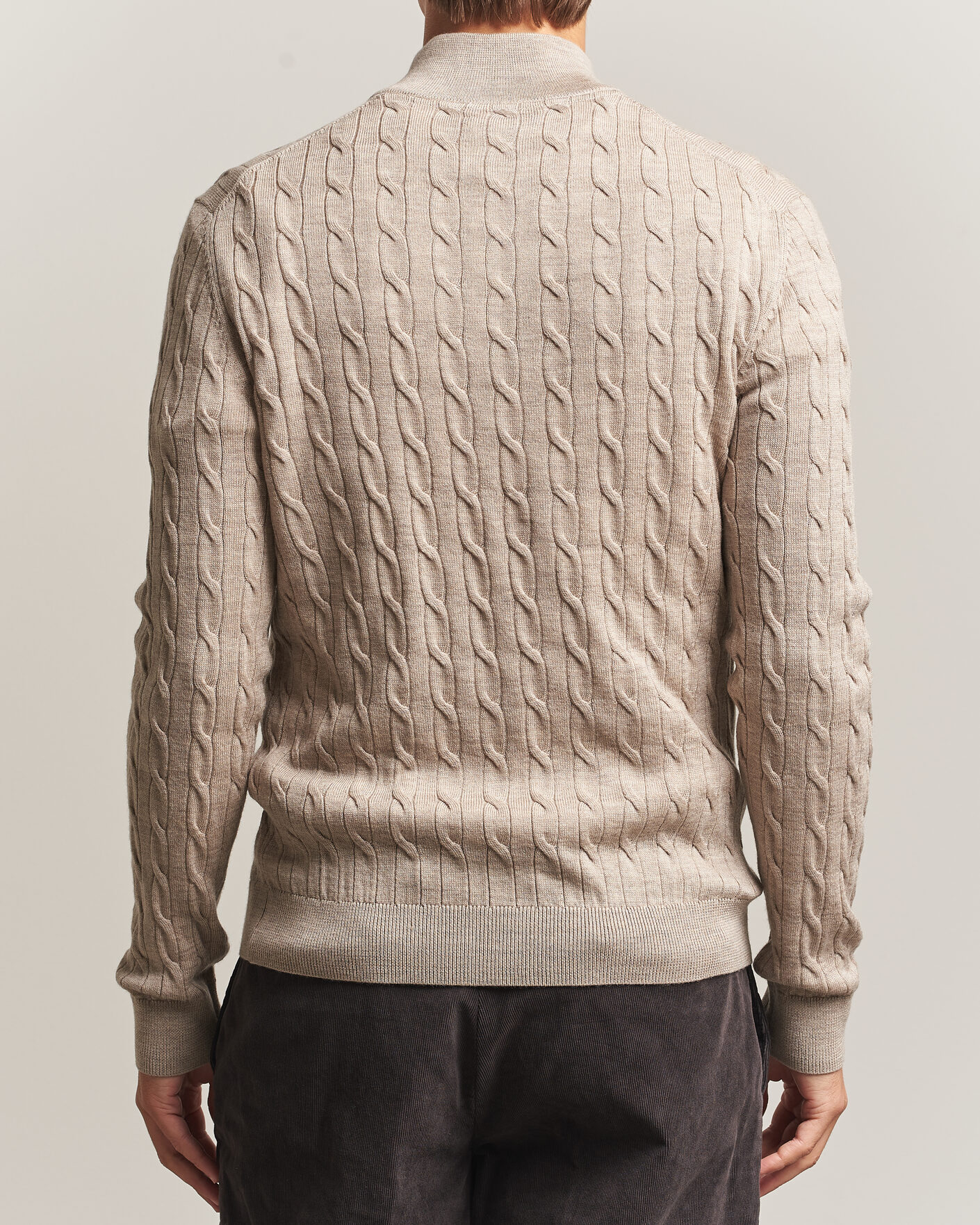 Mies | Puserot | Morris | Merino Cable Half Zip Khaki