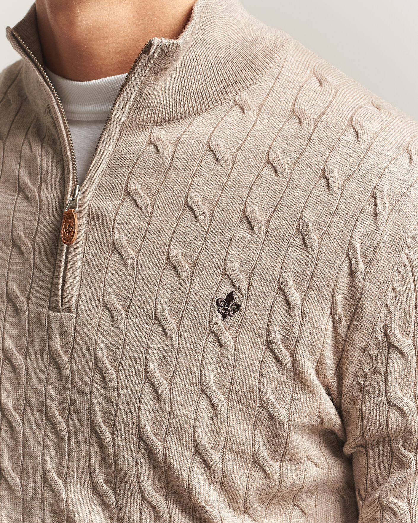 Mies | Puserot | Morris | Merino Cable Half Zip Khaki