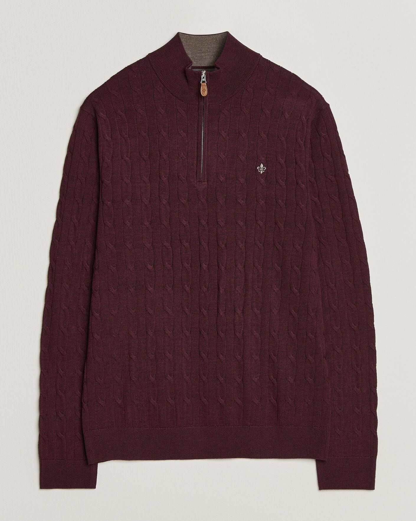 Mies | Puserot | Morris | Merino Cable Half Zip Wine Red