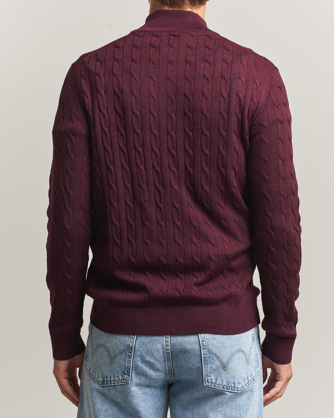 Mies | Puserot | Morris | Merino Cable Half Zip Wine Red