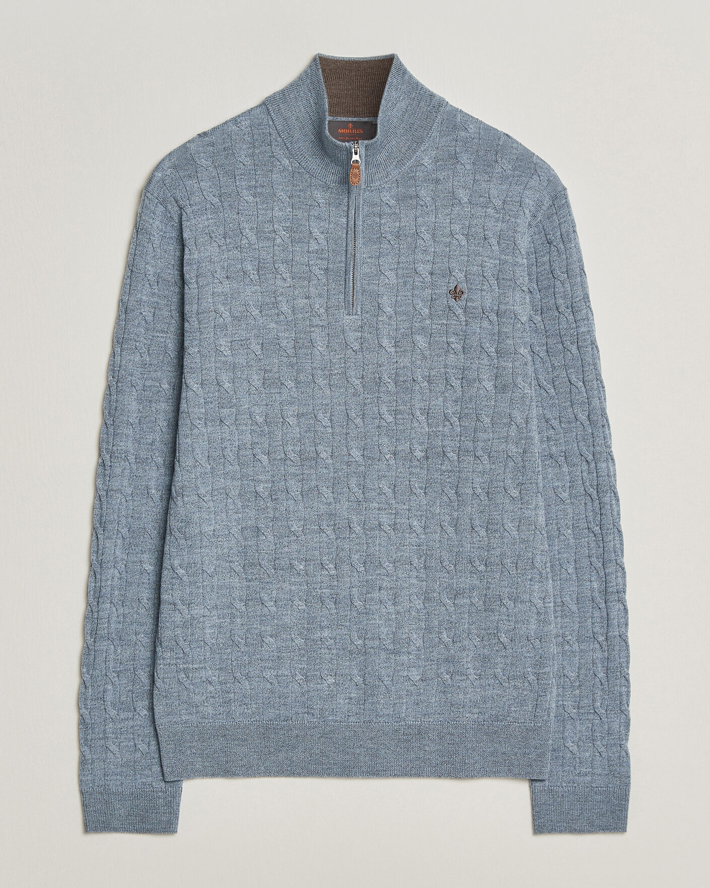 Mies | Puserot | Morris | Merino Cable Half Zip Light Blue