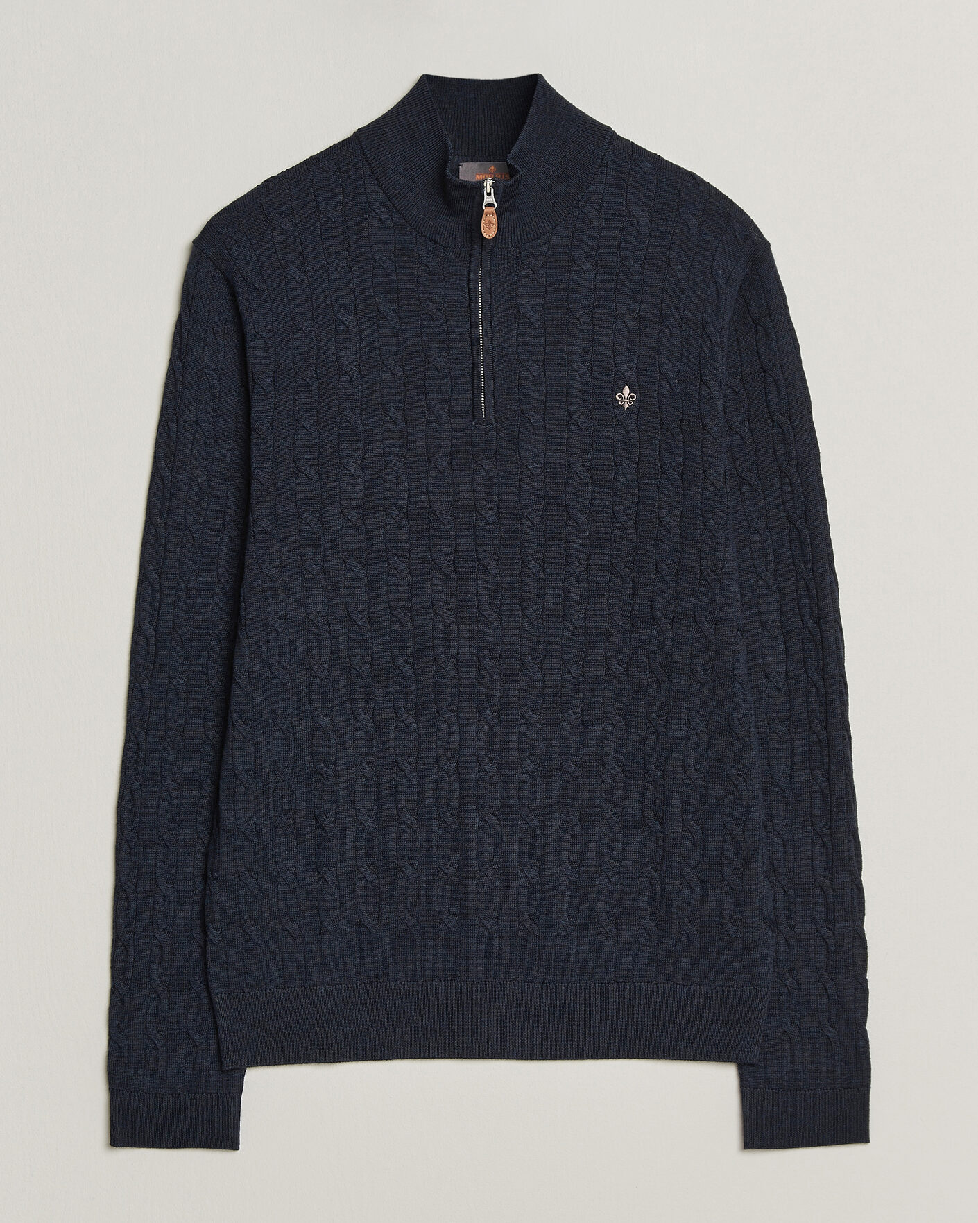 Mies | Puserot | Morris | Merino Cable Half Zip Navy