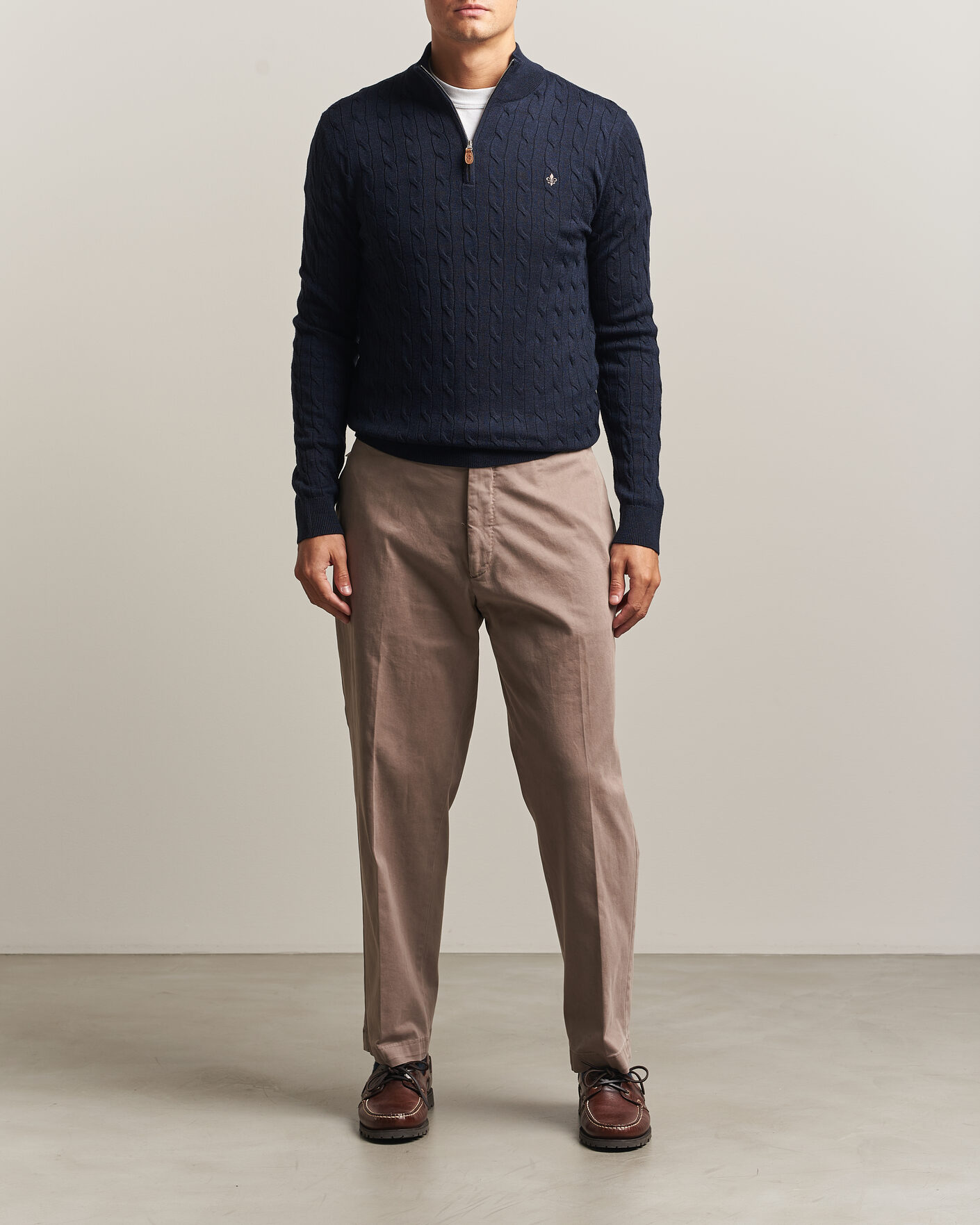 Mies | Puserot | Morris | Merino Cable Half Zip Navy