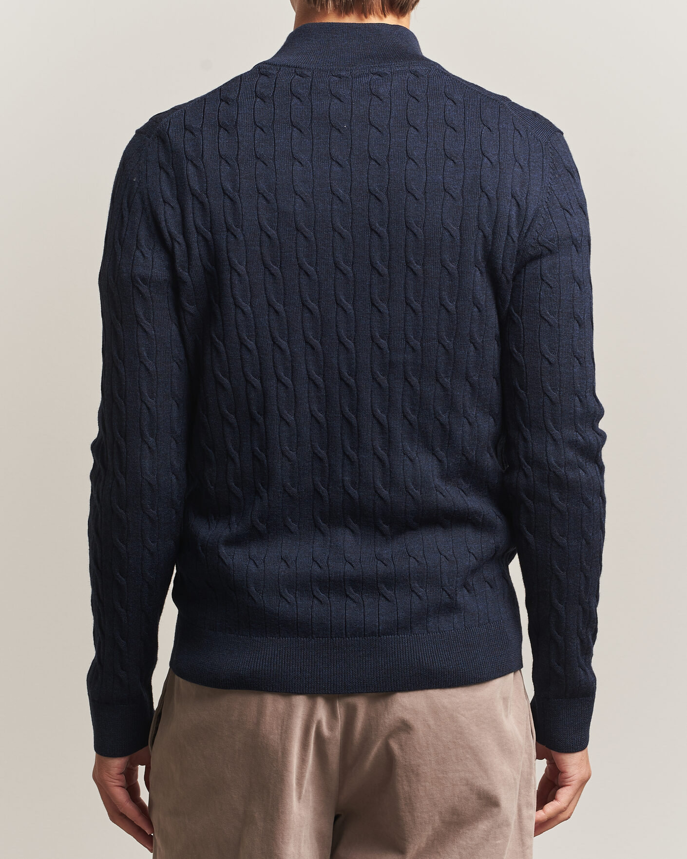 Mies | Puserot | Morris | Merino Cable Half Zip Navy