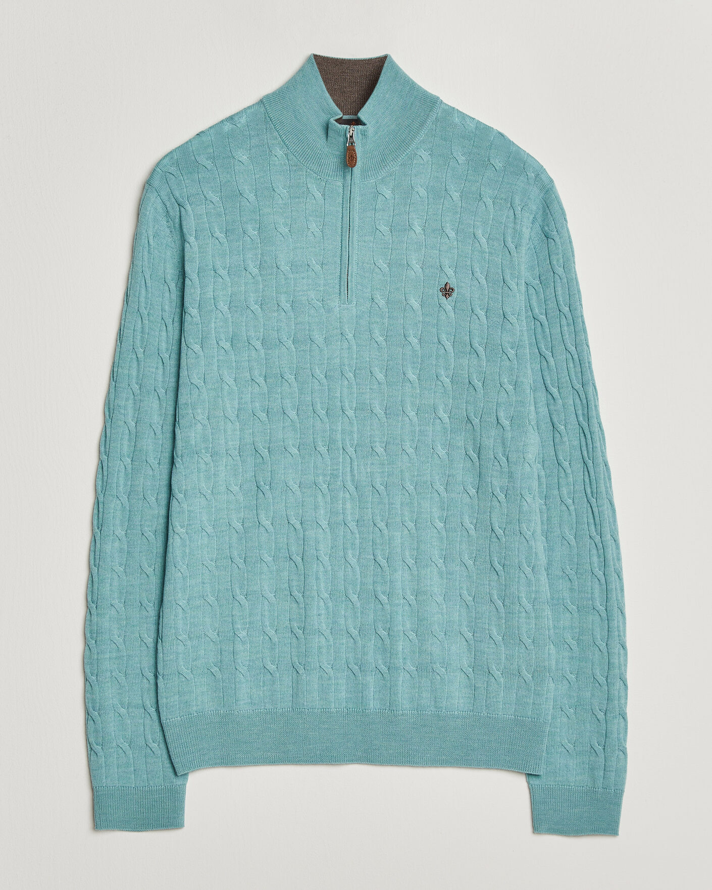 Mies | Puserot | Morris | Merino Cable Half Zip Ocean Blue