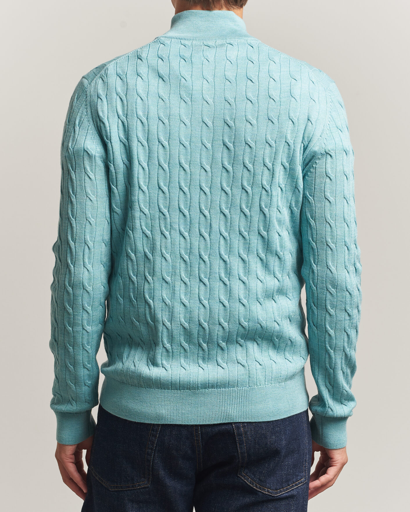 Mies | Puserot | Morris | Merino Cable Half Zip Ocean Blue