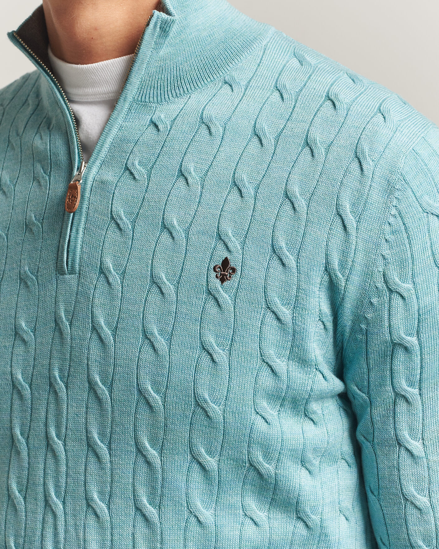 Mies | Puserot | Morris | Merino Cable Half Zip Ocean Blue