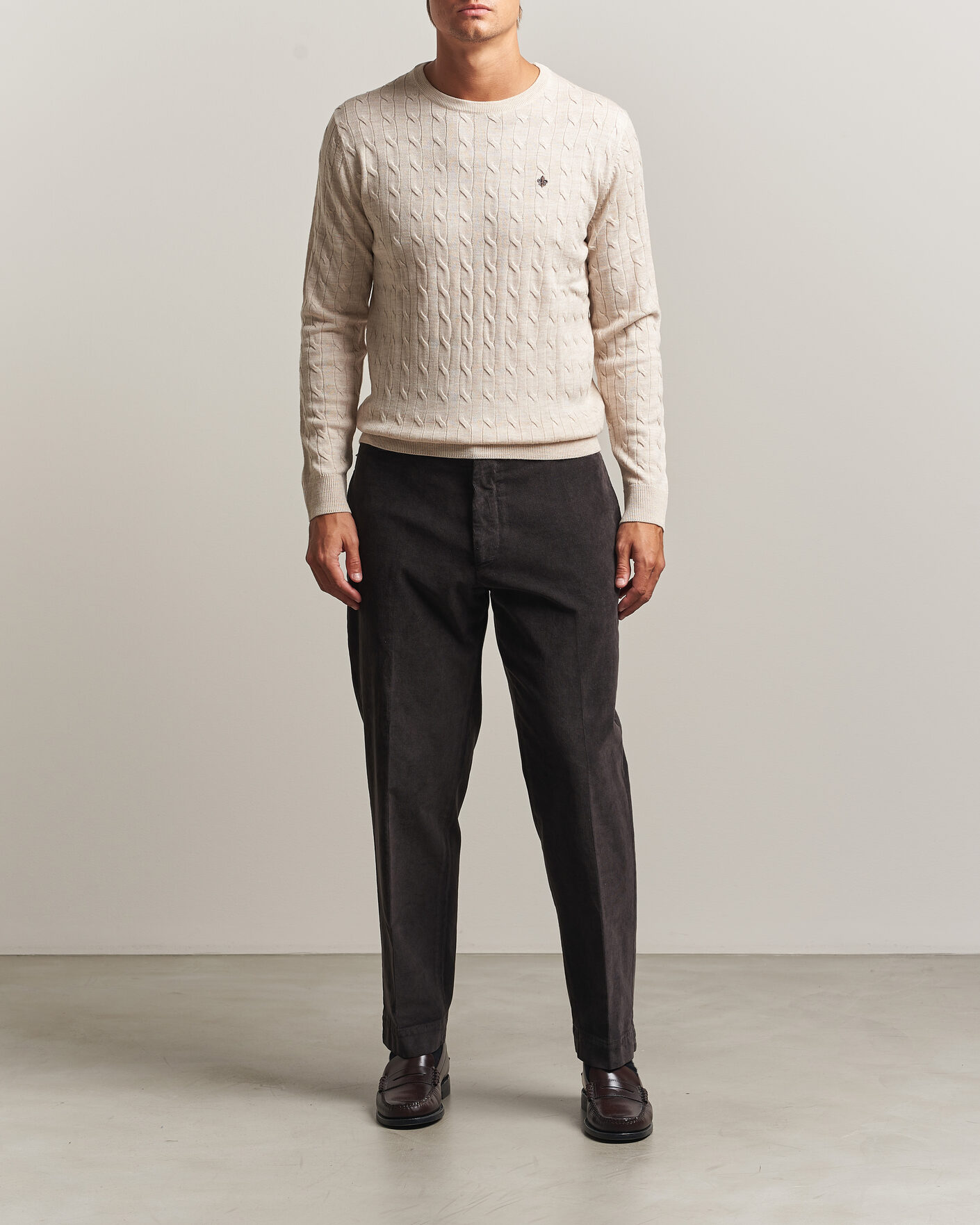 Mies | Puserot | Morris | Merino Cable O-Neck Off White