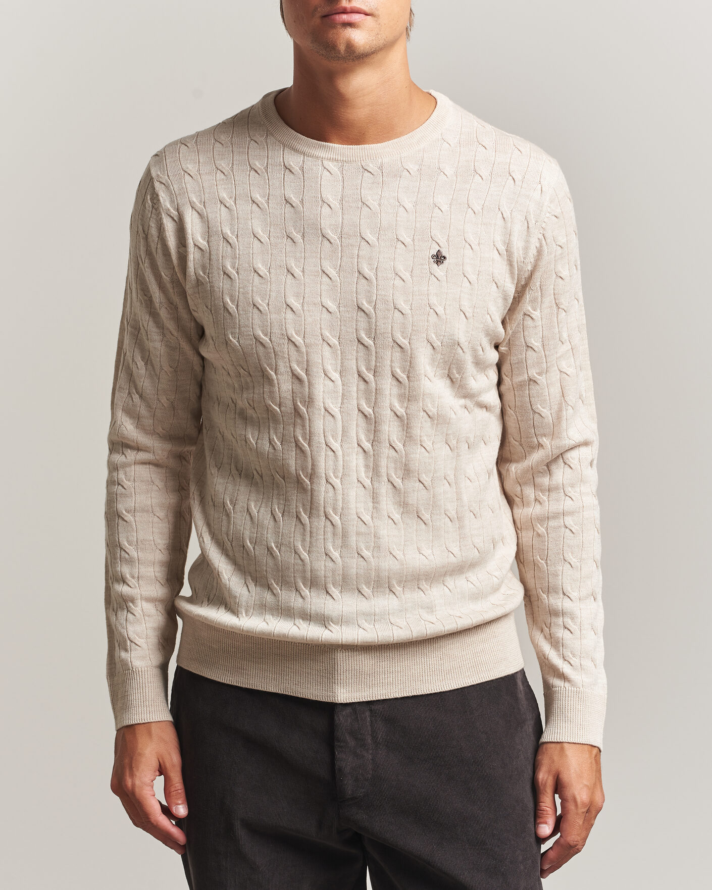 Mies | Puserot | Morris | Merino Cable O-Neck Off White