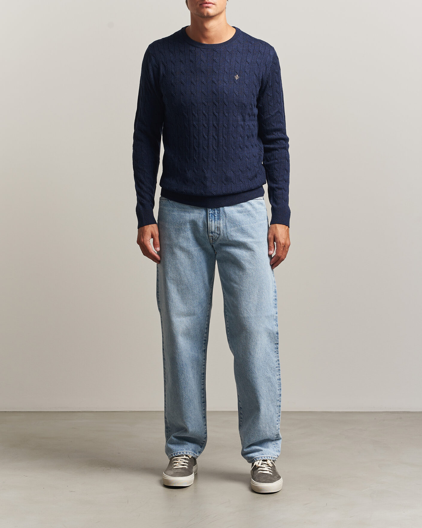 Mies | Puserot | Morris | Merino Cable O-Neck Navy