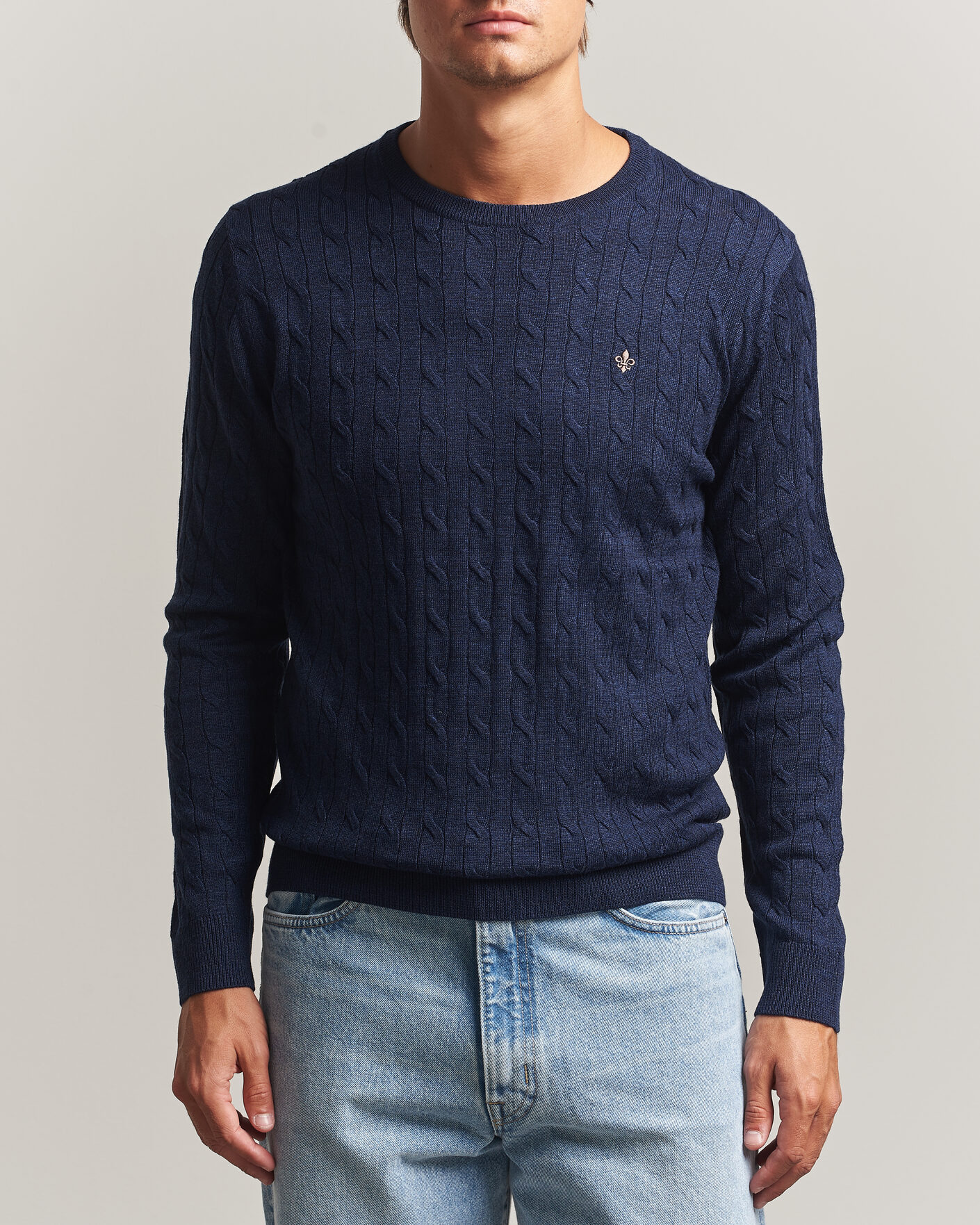 Mies | Puserot | Morris | Merino Cable O-Neck Navy