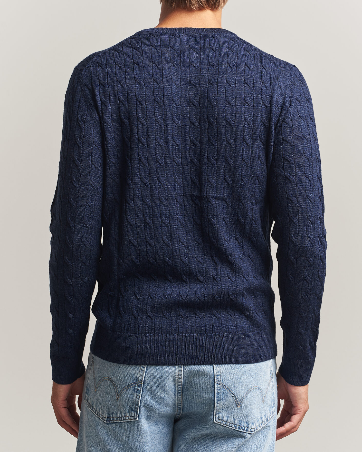 Mies | Puserot | Morris | Merino Cable O-Neck Navy