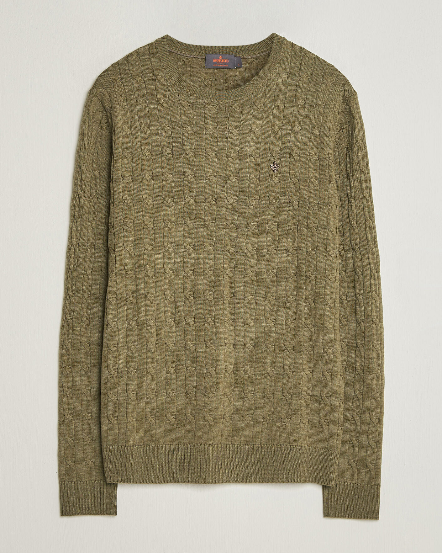 Mies | Puserot | Morris | Merino Cable O-Neck Olive