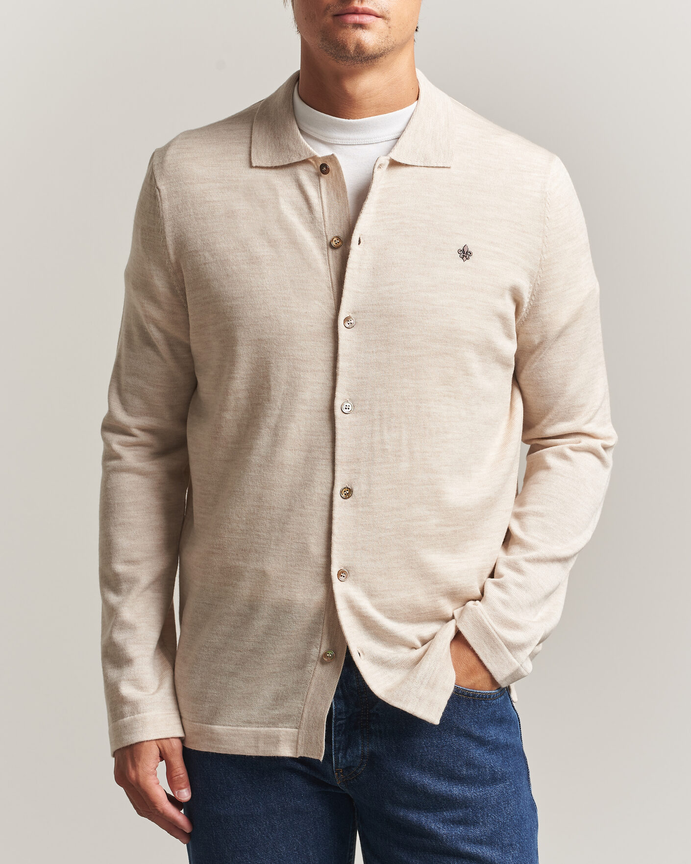 Mies | Kauluspaidat | Morris | Merino Shirt Cardigan Off White