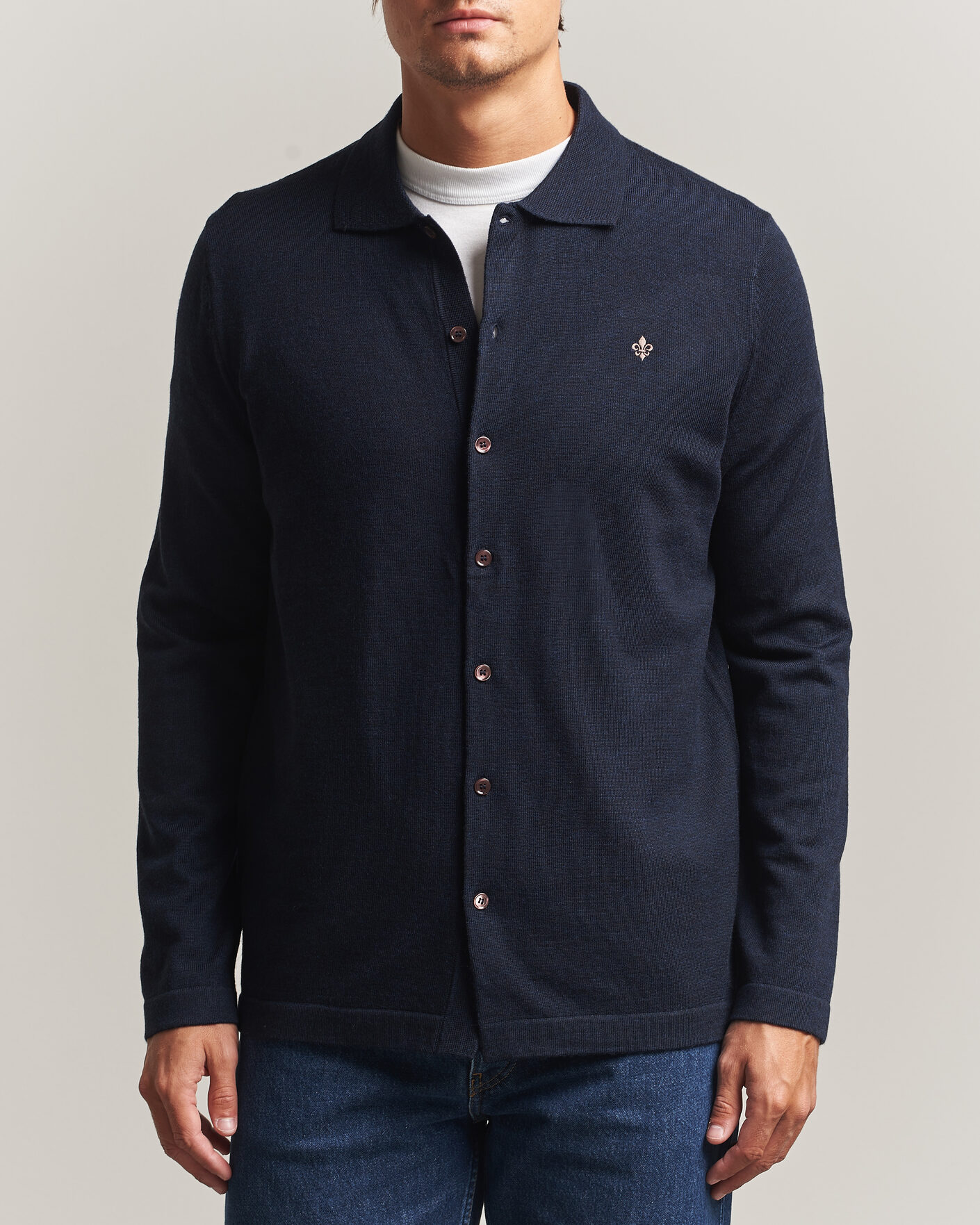 Mies | Kauluspaidat | Morris | Merino Shirt Cardigan Navy