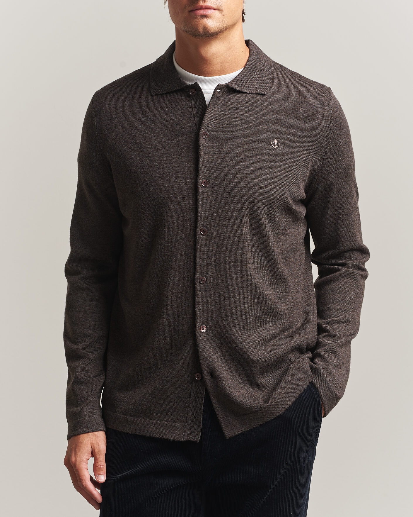 Mies | Kauluspaidat | Morris | Merino Shirt Cardigan Brown