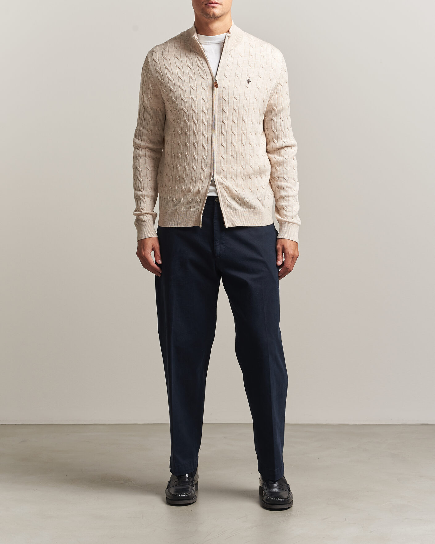 Mies | Puserot | Morris | Merino Cable Zip Cardigan Off White