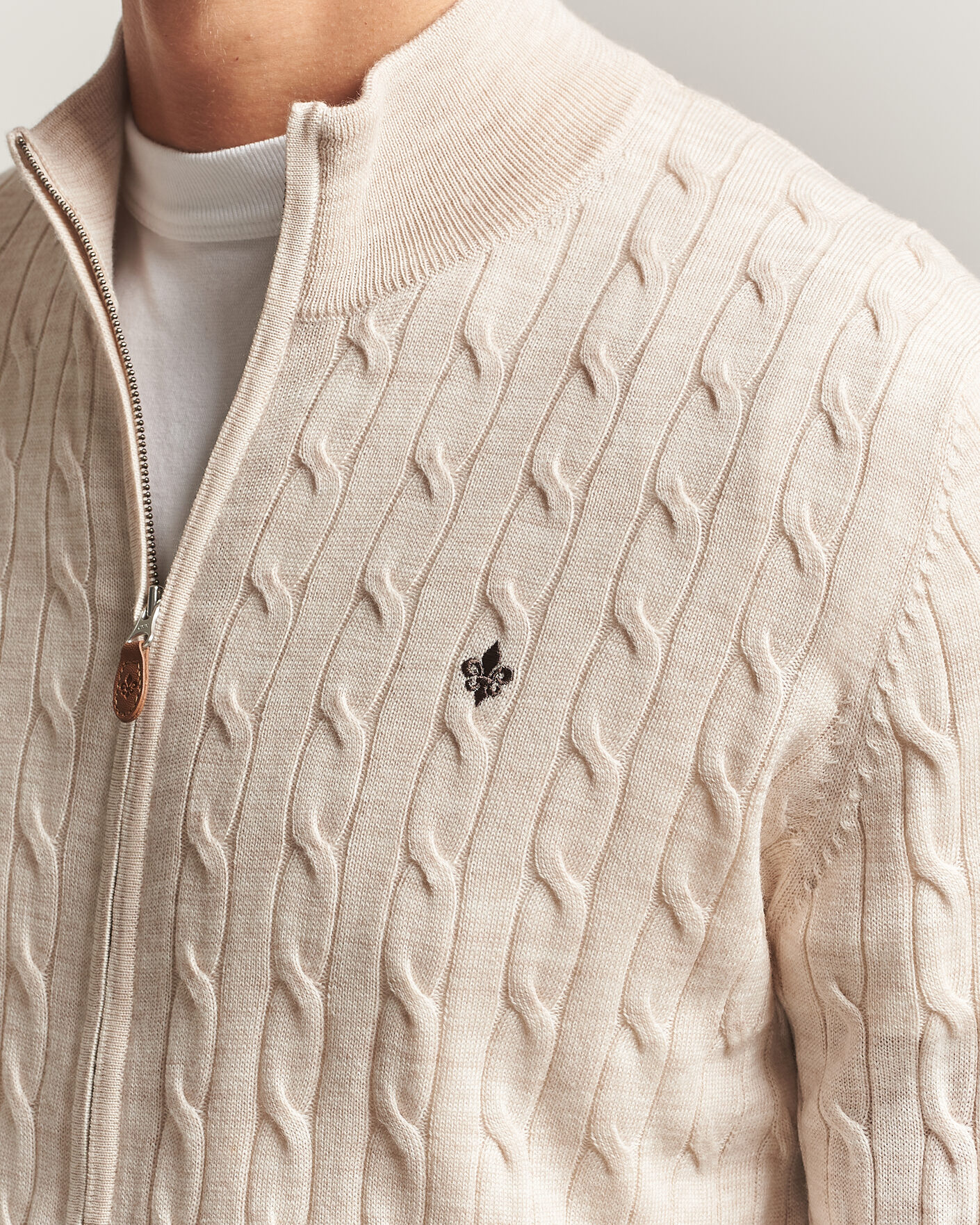 Mies | Puserot | Morris | Merino Cable Zip Cardigan Off White