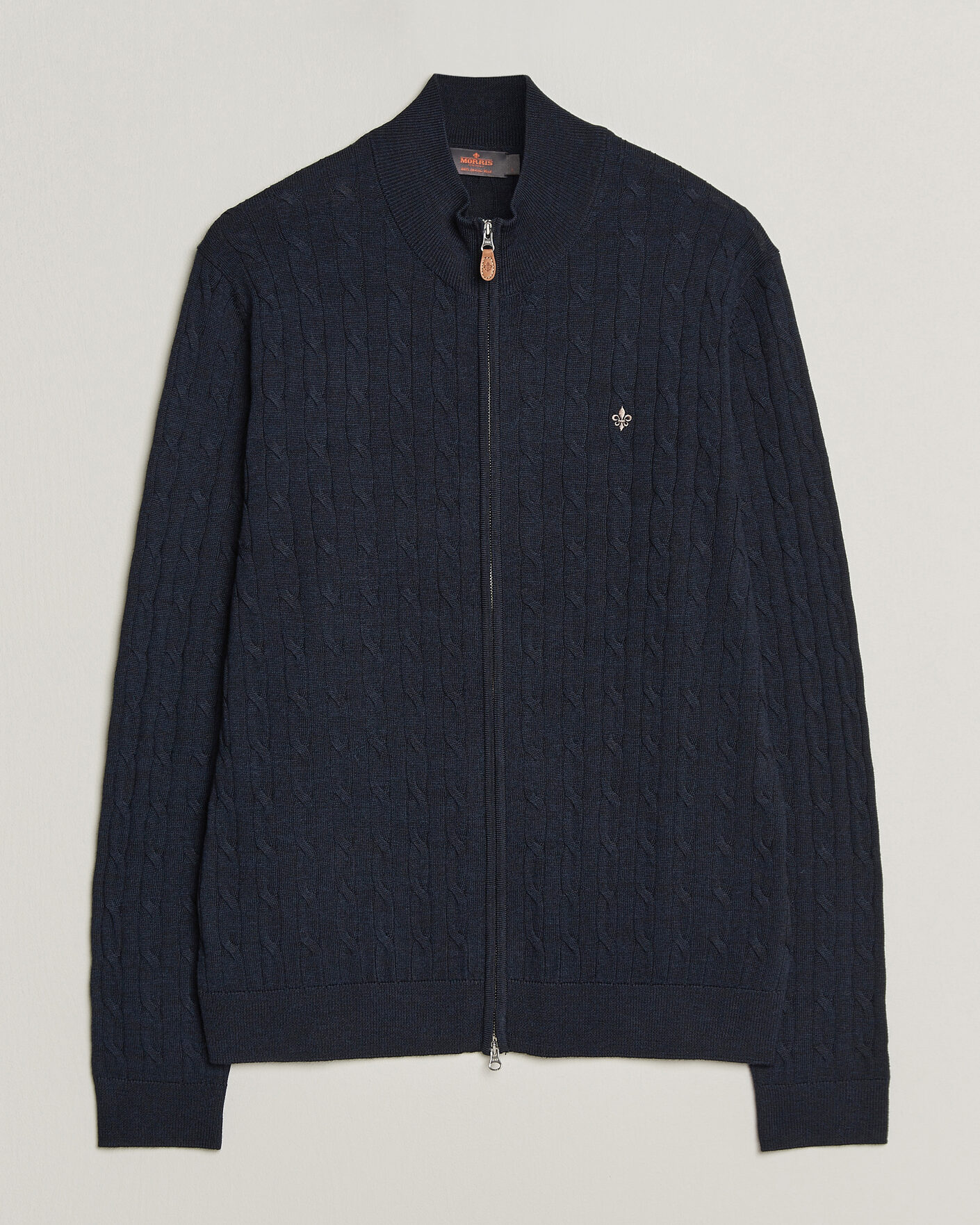 Mies | Puserot | Morris | Merino Cable Zip Cardigan Navy
