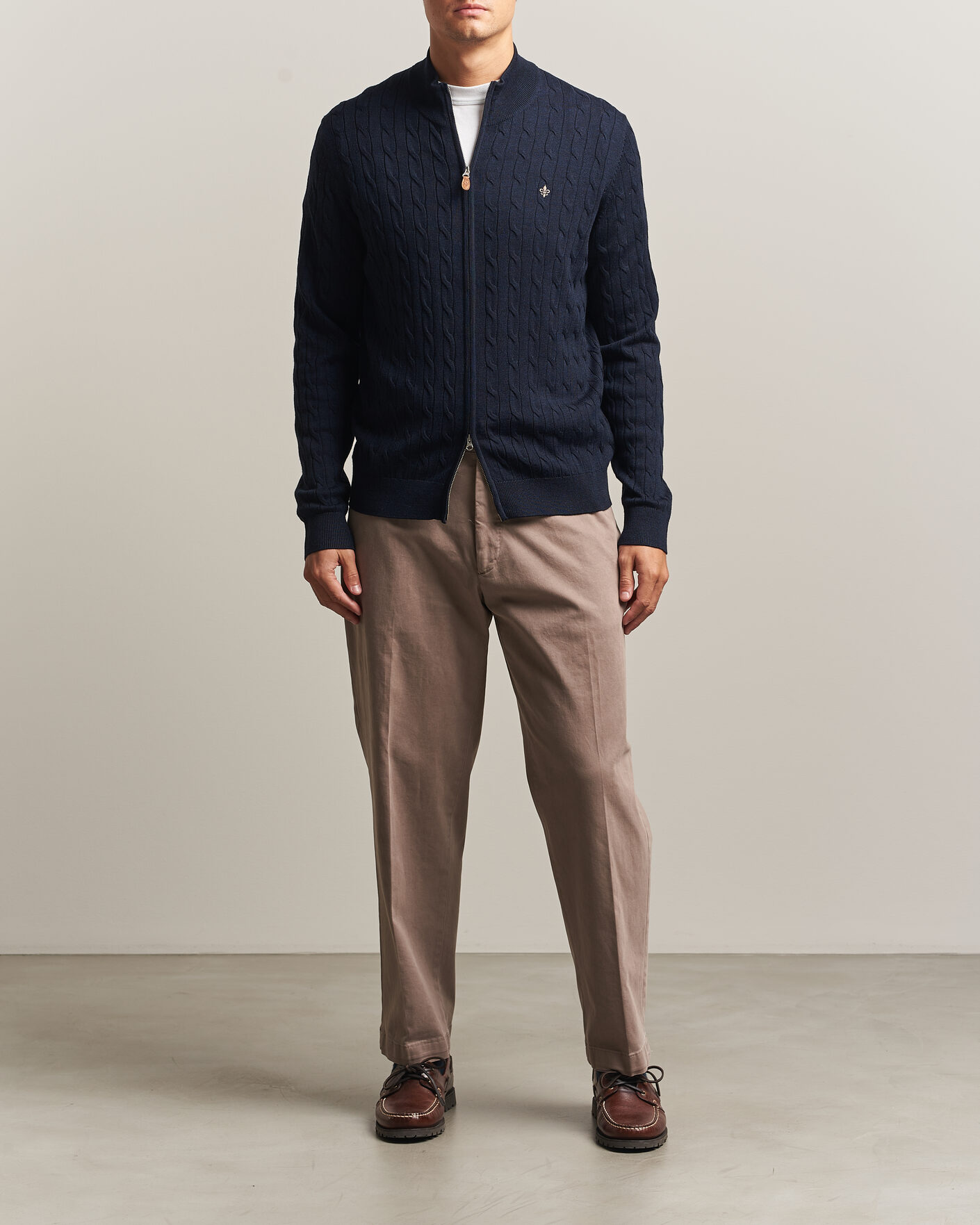 Mies | Puserot | Morris | Merino Cable Zip Cardigan Navy