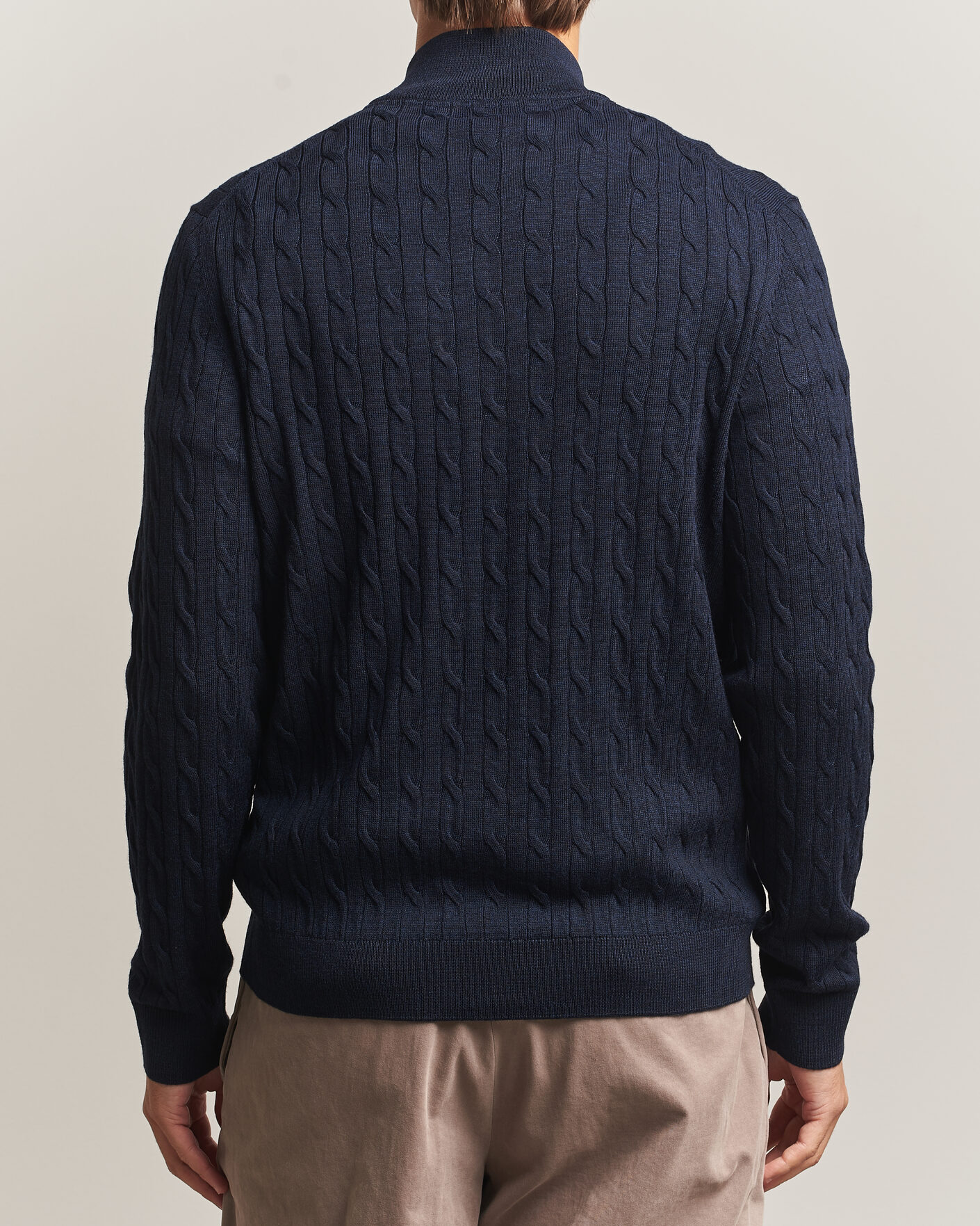 Mies | Puserot | Morris | Merino Cable Zip Cardigan Navy