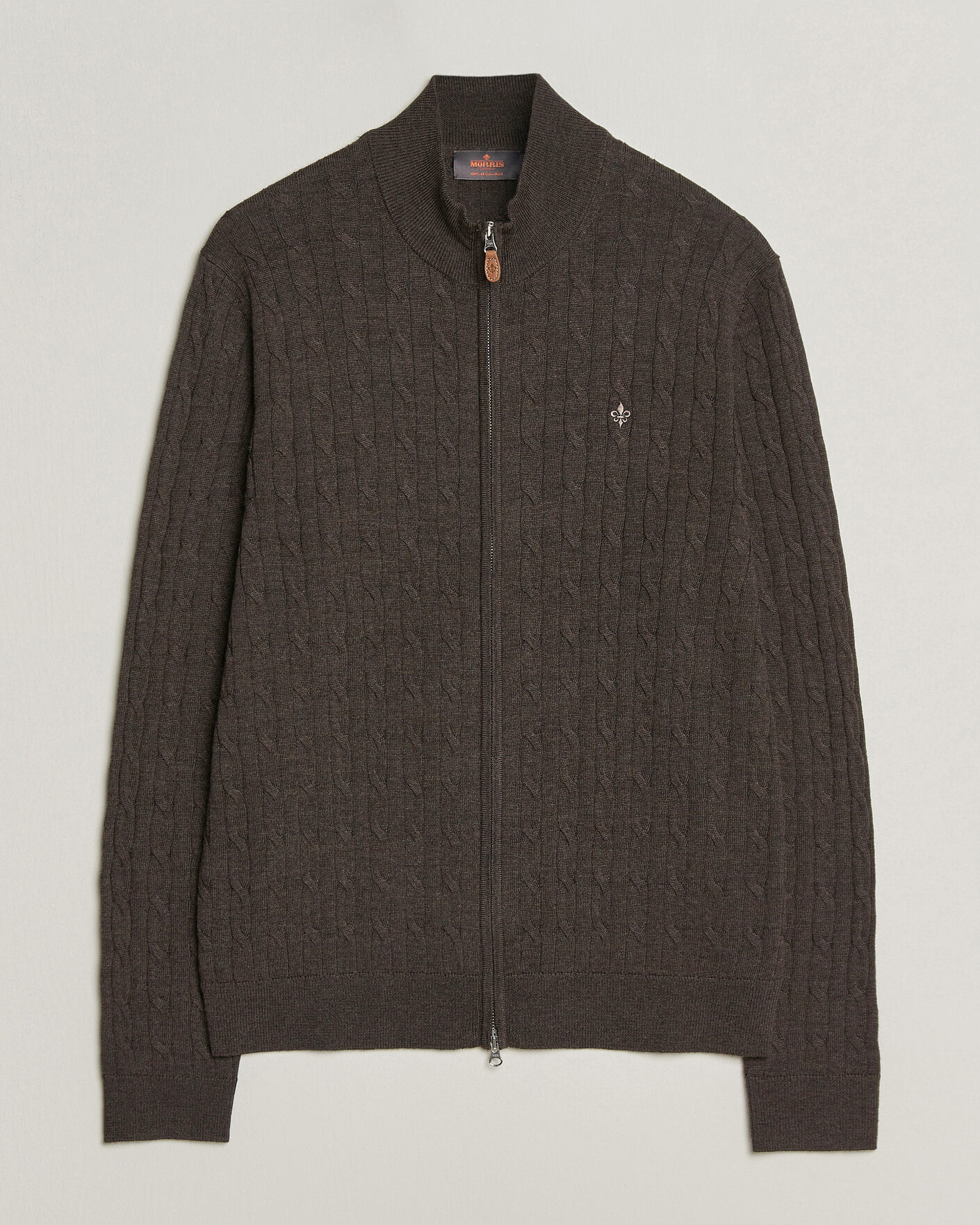 Mies | Puserot | Morris | Merino Cable Zip Cardigan Brown
