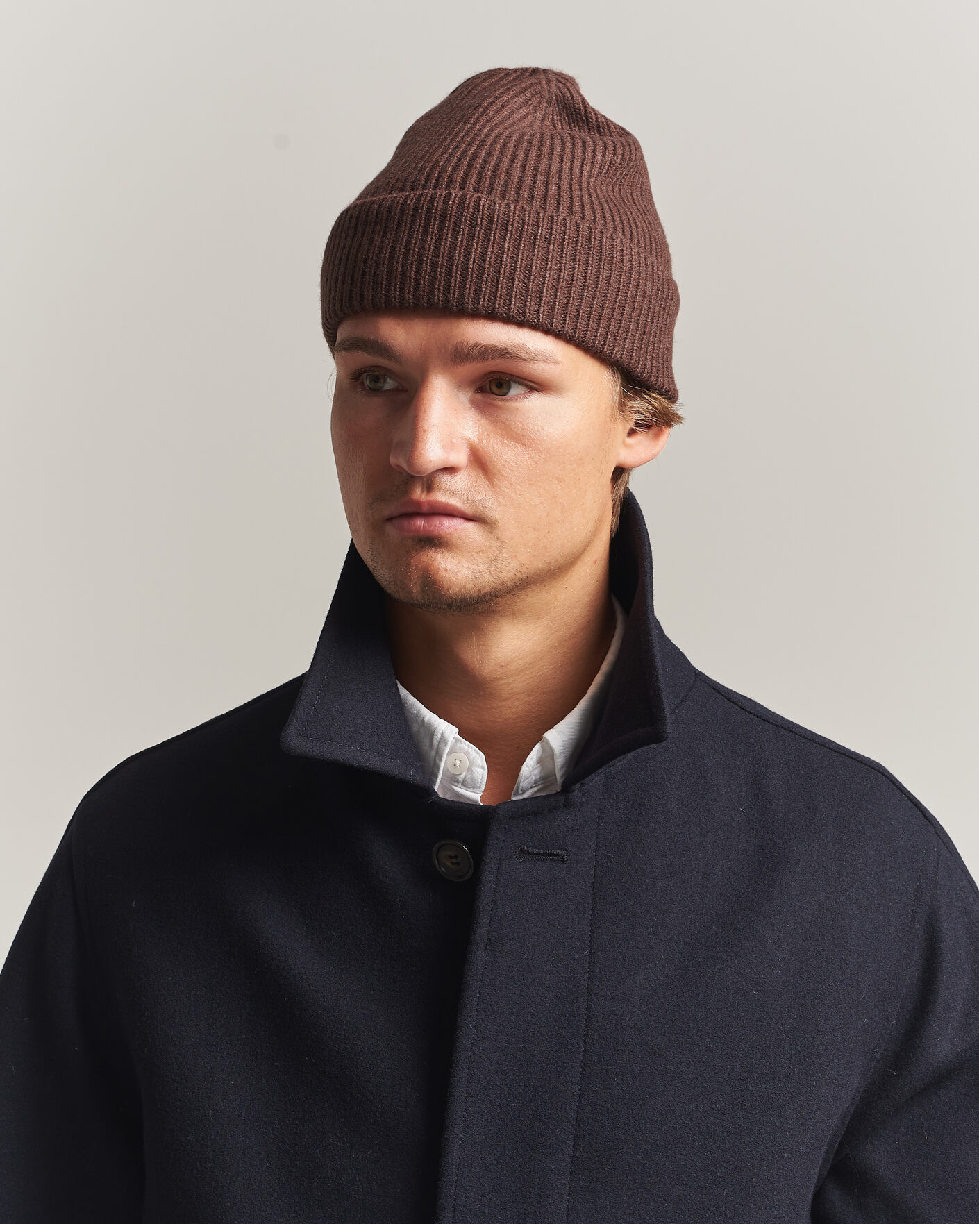 Mies | Pipot | Amanda Christensen | Rib Knitted Merino Wool Cap Brown
