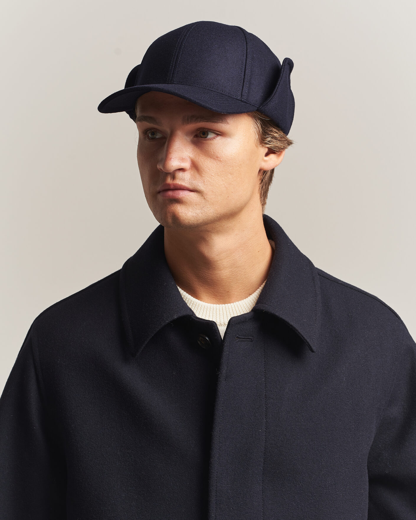 Mies | Päähineet | Varsity Headwear | Merino Wool Earflap Baseball Cap Dark Navy