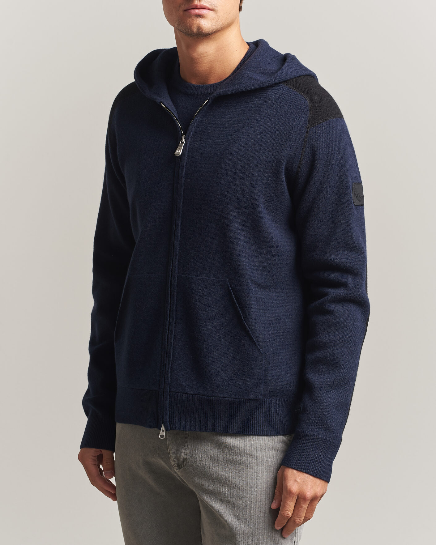 Mies | Puserot | Sail Racing | Spine Wool Knitted Full Zip Hoodie Dark Navy